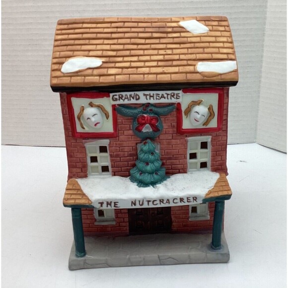 Porcelain Christmas Village Lighted House Grand Theatre Caldor Hand Painted - Picture 1 of 9